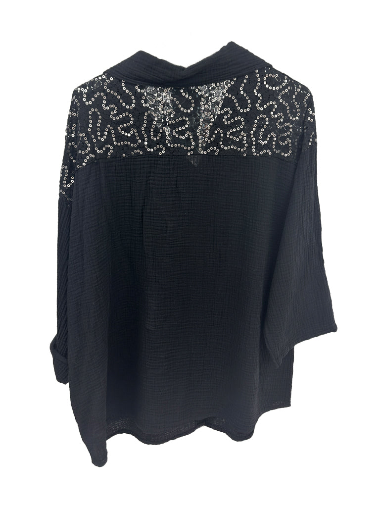 Sequin Lace Cheesecloth Oversized Shirt