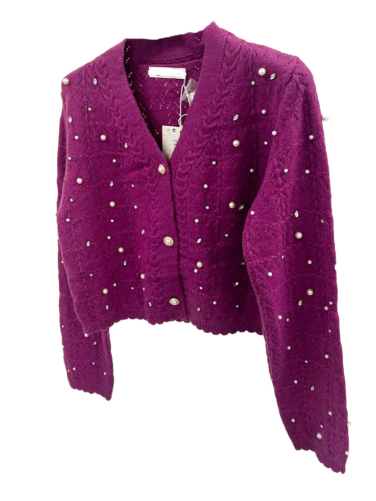 Pearl and Rhinestone Embellished Luxe  Cardigan