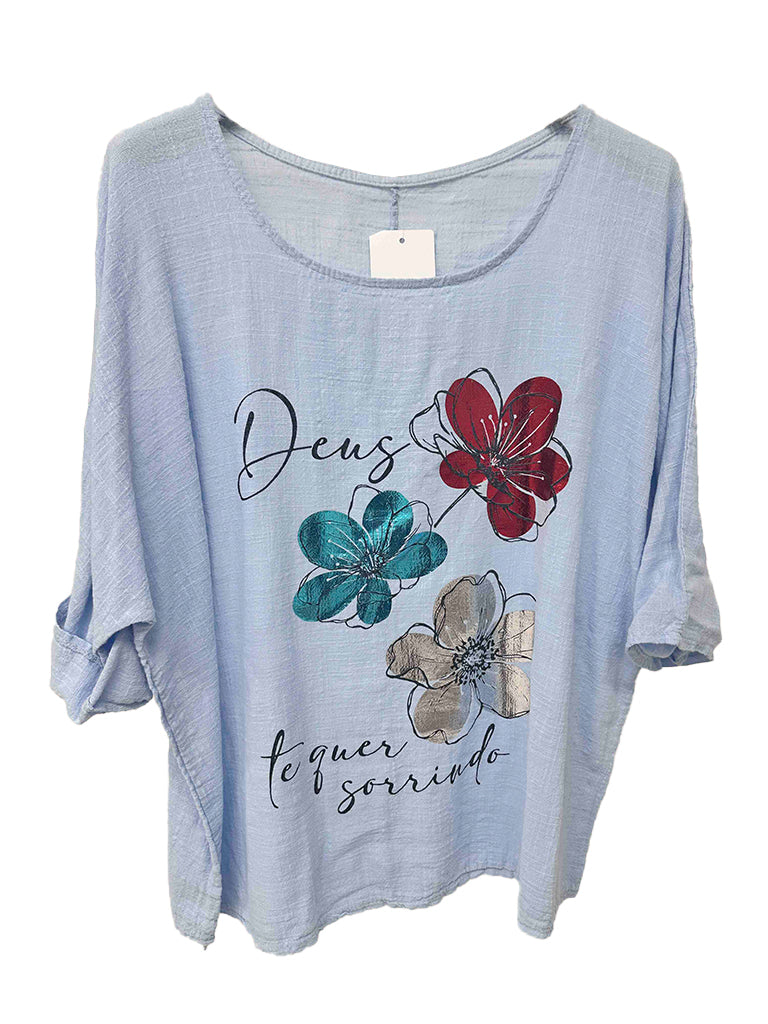 Women's wholesale cotton foil floral top with a glamorous foil design, perfect for warm weather