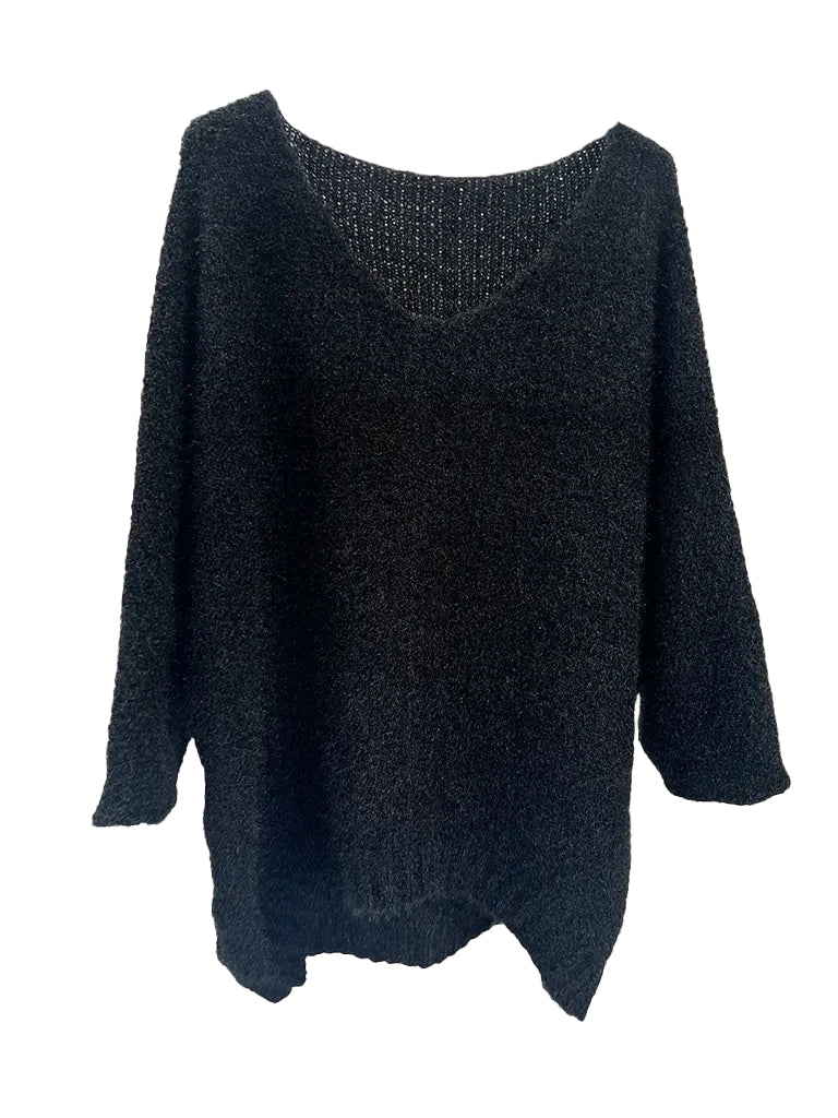 V Neck Oversized Dipped Hem Sweater