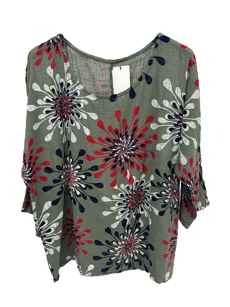 Abstract Floral Print Cotton Top