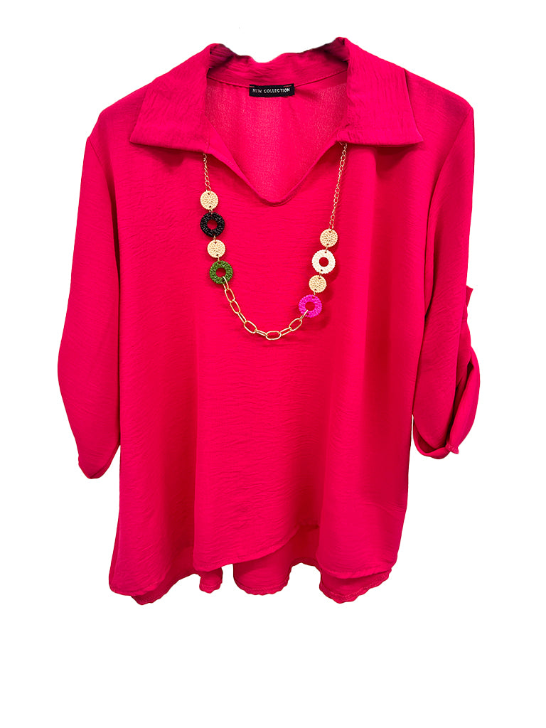 Collared Top with Necklace