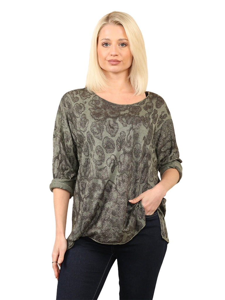 Animal Print Wool Blend Knit Top