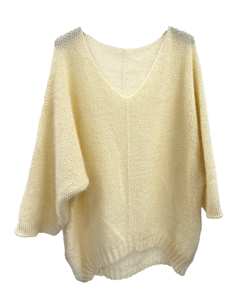 V Neck Oversized Dipped Hem Sweater