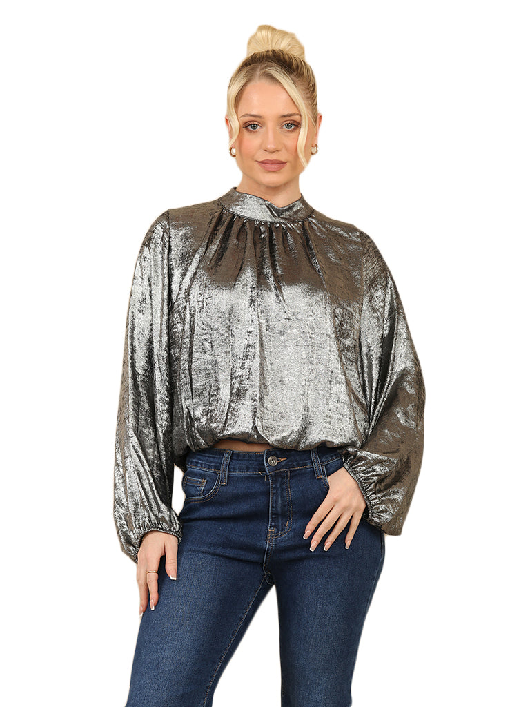 Metallic Bubble Blouse