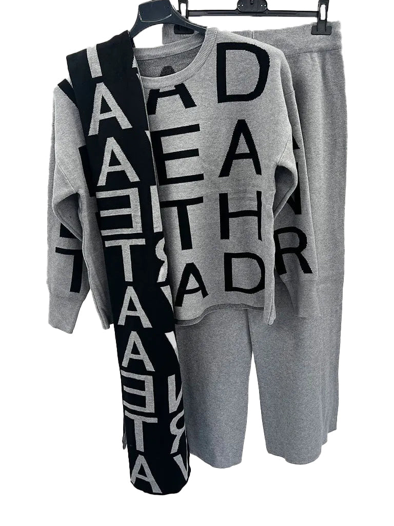 Lettered Jumper Trouser Set with Scarf