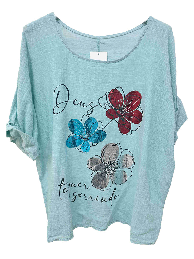 Women's wholesale cotton foil floral top with a glamorous foil design, perfect for warm weather