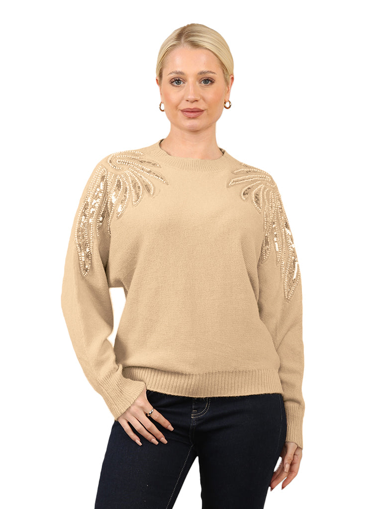 Embellished Shoulder Detail Knit Jumper