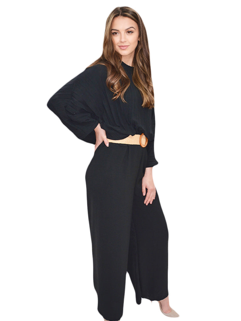 Belted Flowy Straight Leg Trousers
