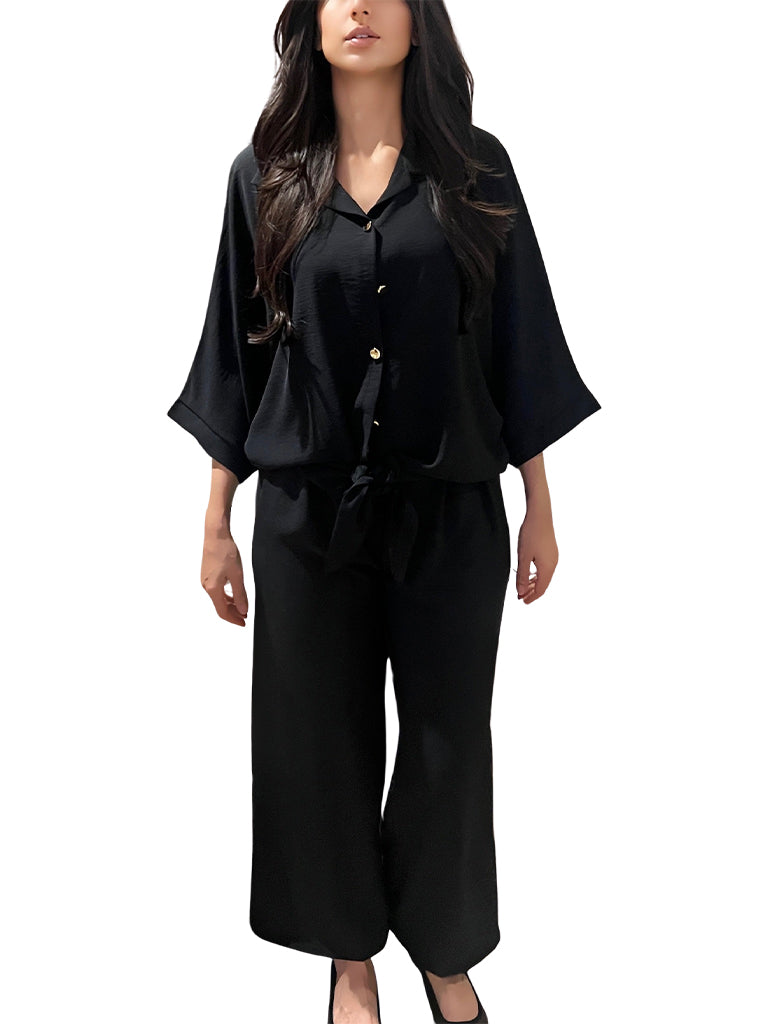 Tie Front Blouse and Belted Trouser Coord Set