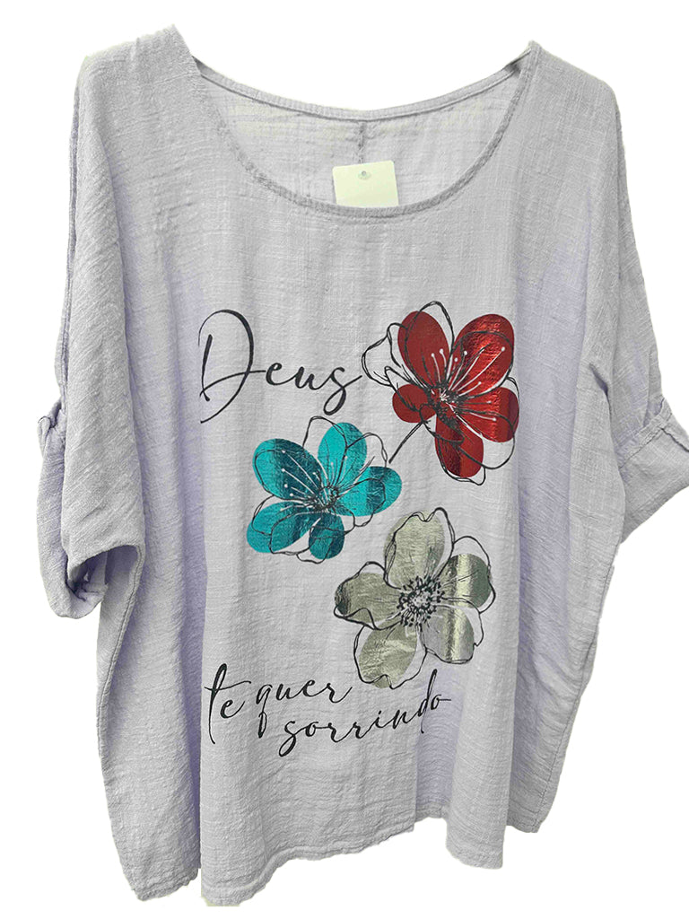 Women's wholesale cotton foil floral top with a glamorous foil design, perfect for warm weather