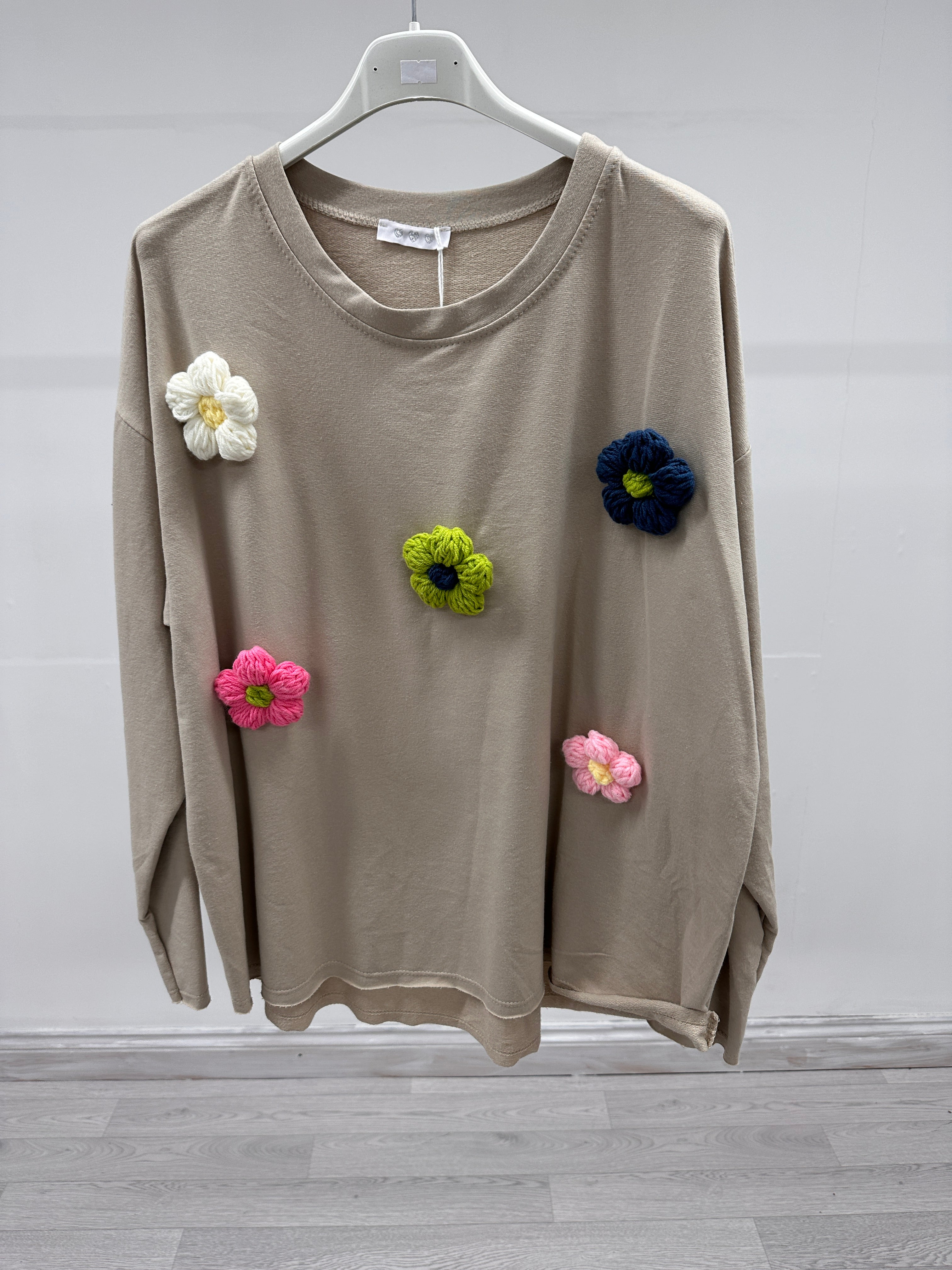 Multi Coloured Flower Appliqué Sweat Top