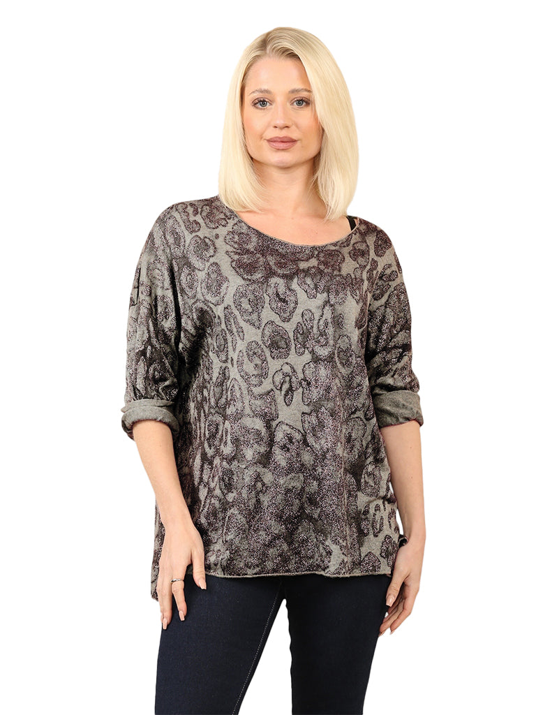 Animal Print Wool Blend Knit Top