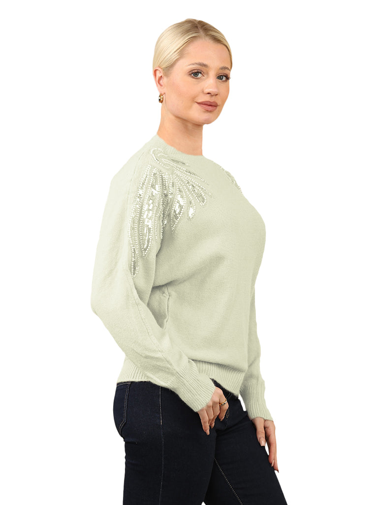 Embellished Shoulder Detail Knit Jumper