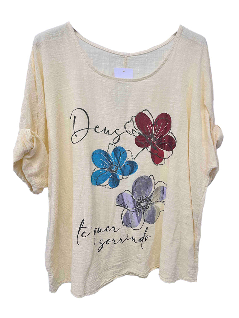 Women's wholesale cotton foil floral top with a glamorous foil design, perfect for warm weather