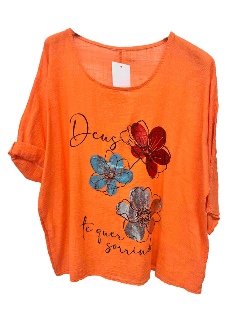 Women's wholesale cotton foil floral top with a glamorous foil design, perfect for warm weather