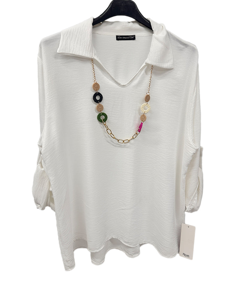 Collared Top with Necklace