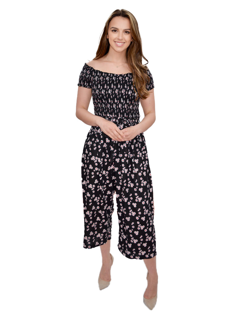 Daisy Print Cropped Jumpsuit