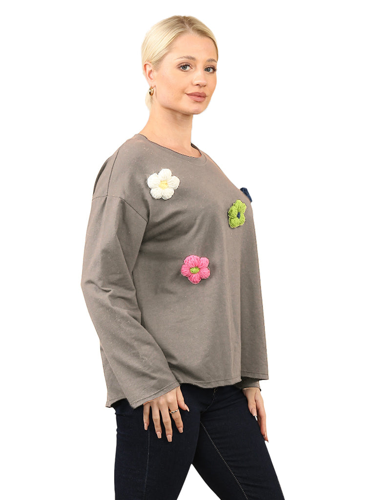 Multi Coloured Flower Appliqué Sweat Top