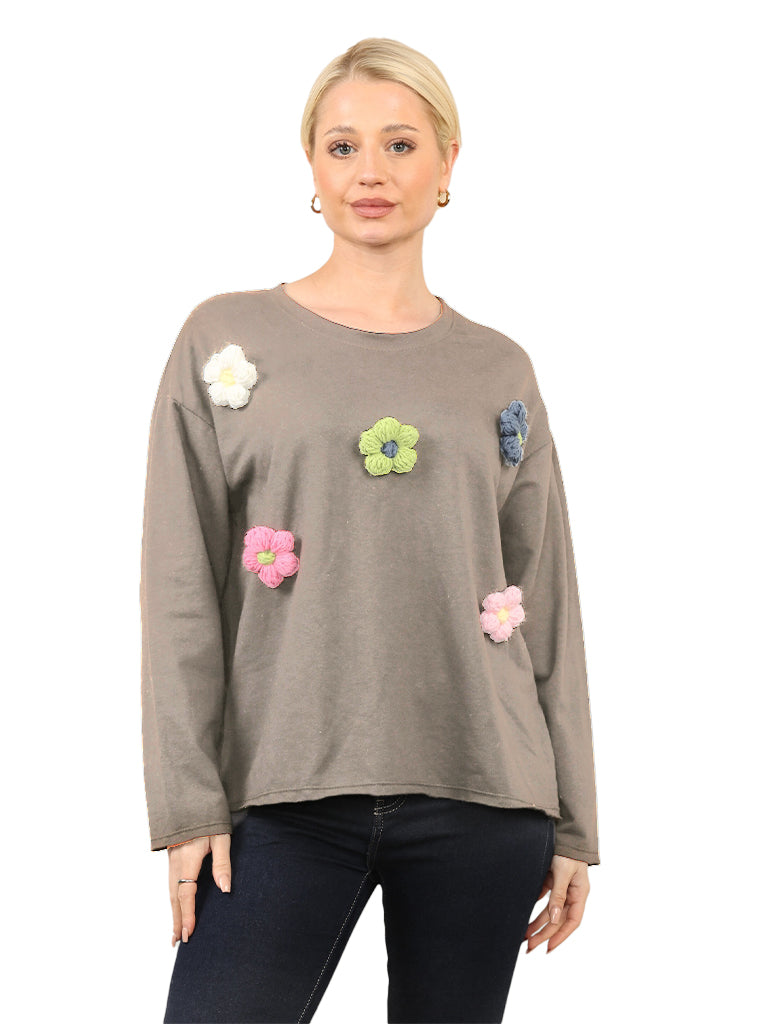 Multi Coloured Flower Appliqué Sweat Top