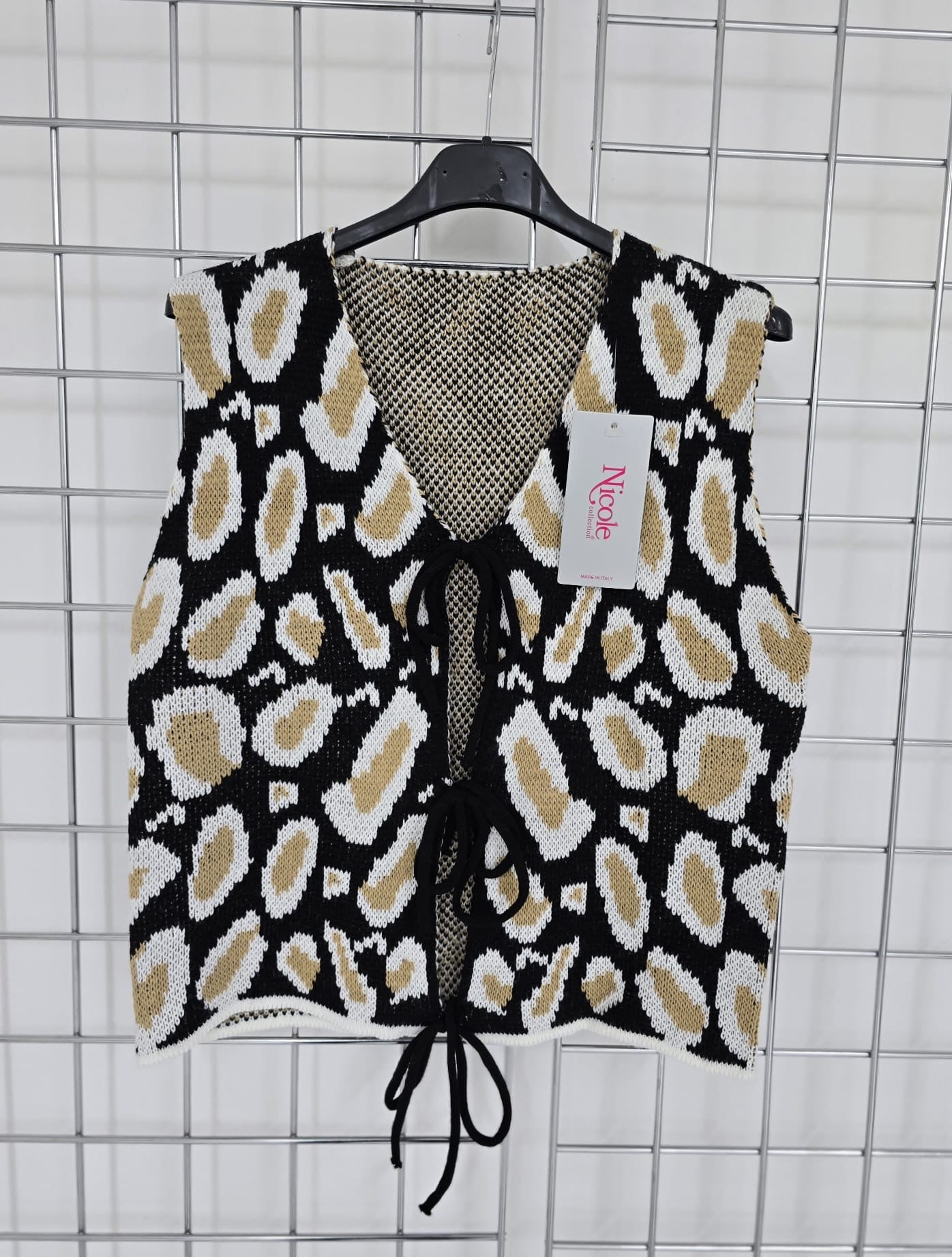 Sara animal print knit waistcoat with tie front detail