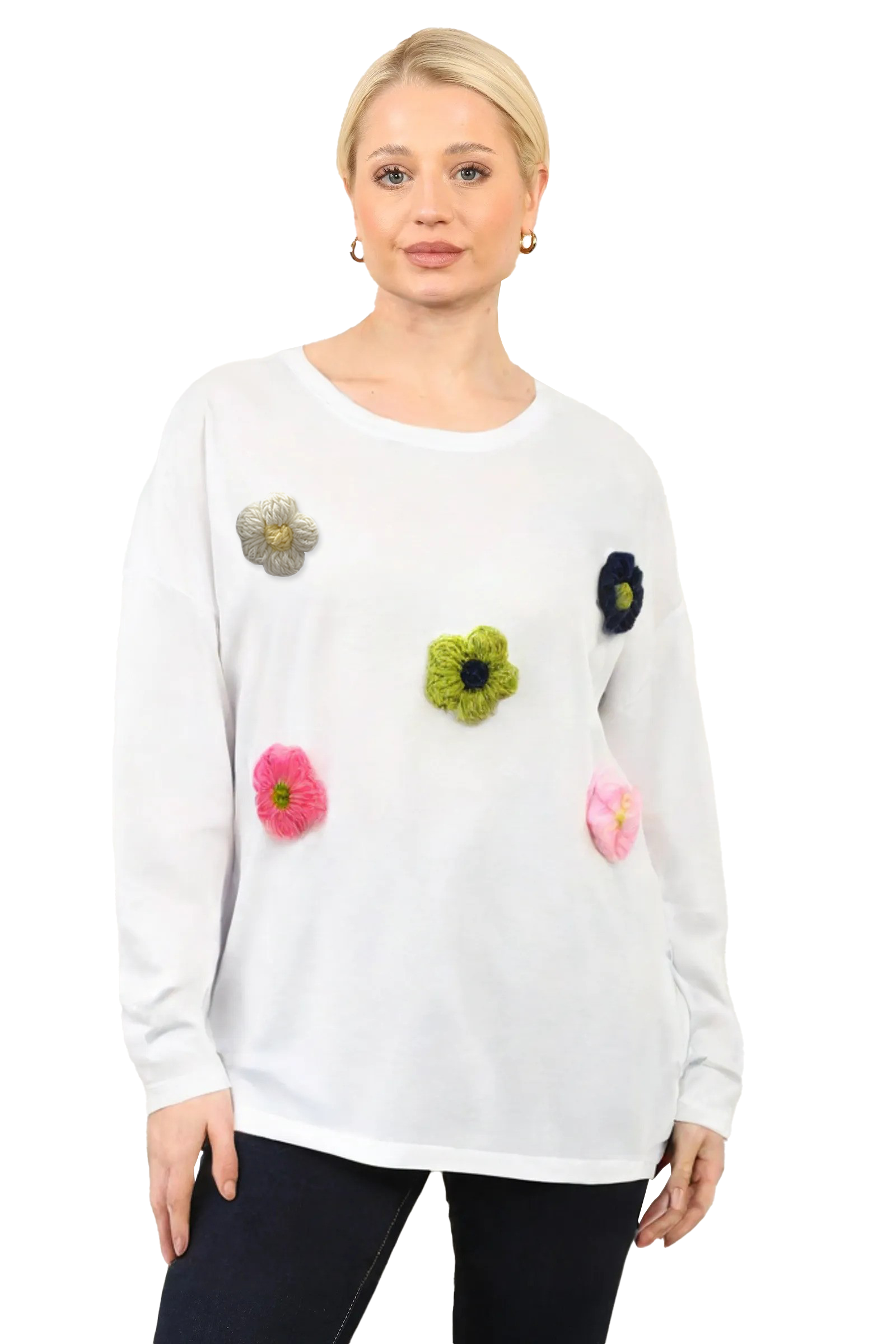 Multi Coloured Flower Appliqué Sweat Top